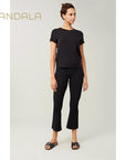 Mandala Cropped Flared Pants - black