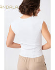 Mandala Ribbed Sports Top - white