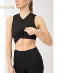 Mandala Cropped V-Neck - black