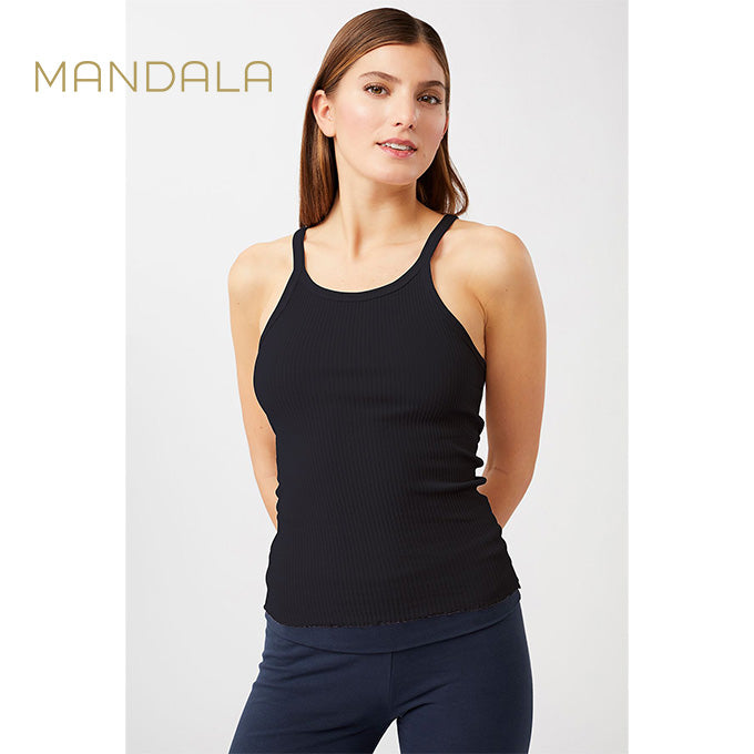 Mandala Ribbed Tank Top - black