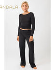 Mandala Side Ruffled Longsleeve- black
