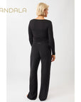 Mandala Side Ruffled Longsleeve- black