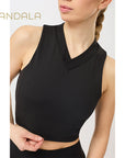 Mandala Cropped V-Neck - black