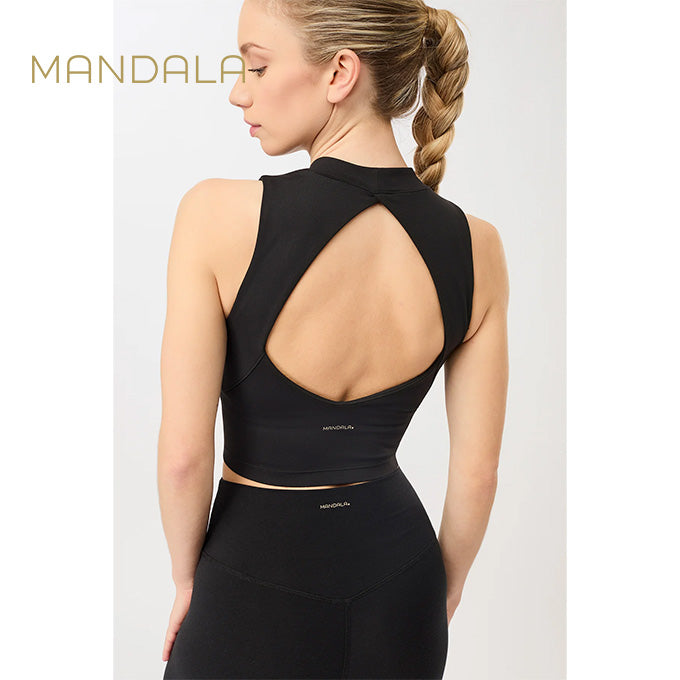 Mandala Cropped V-Neck - black