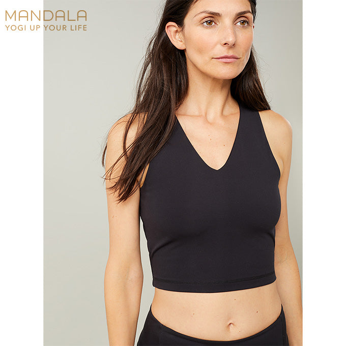 Mandala V-Neck Top - black